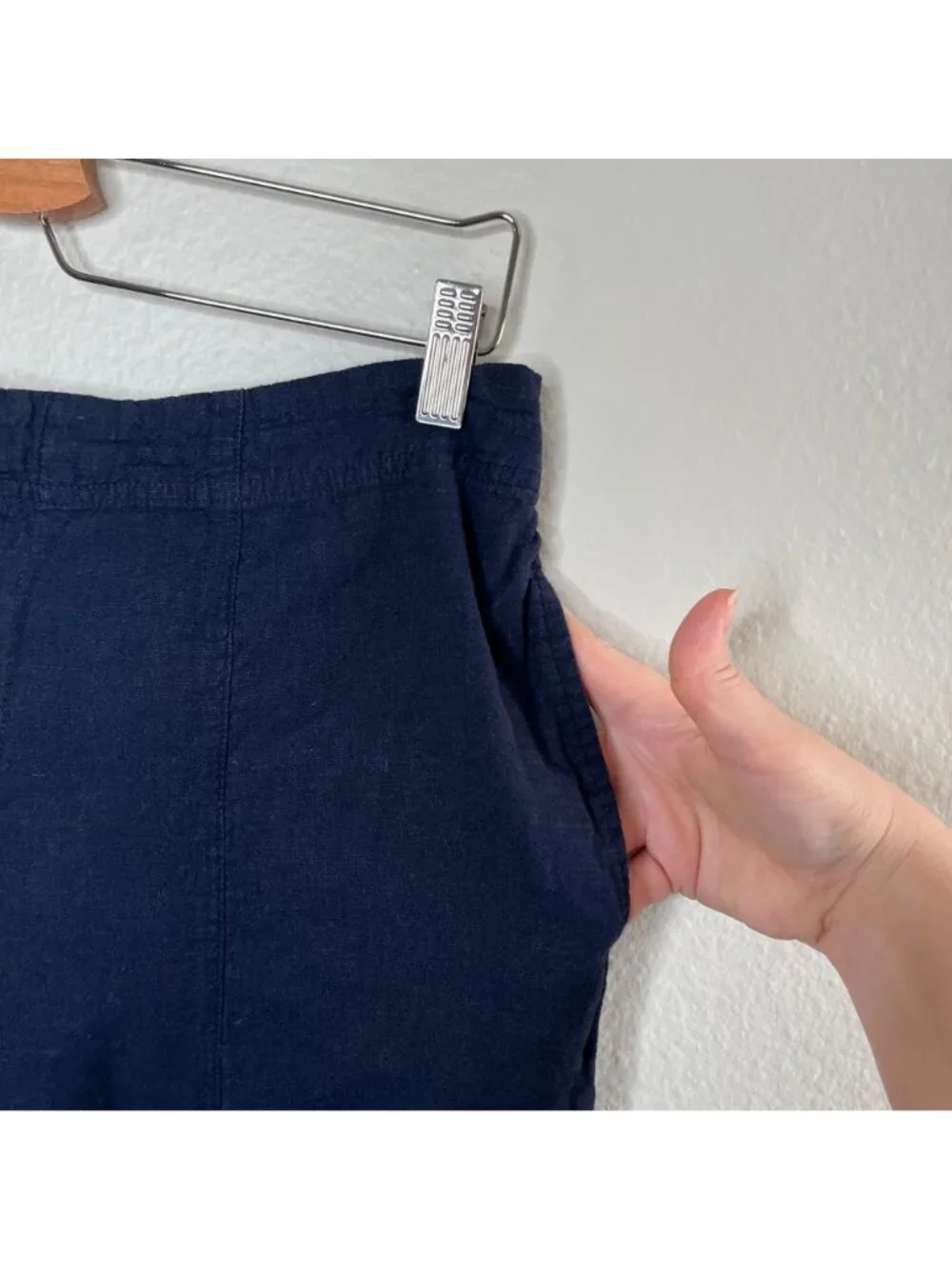 Nic+Zoe Womens Navy Blue Organic Linen Rumba Park Wide-Leg Crop Pant 12